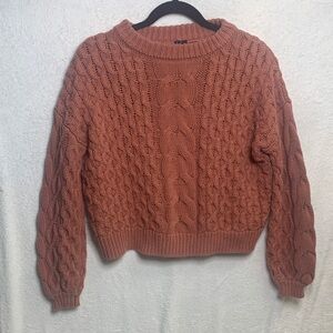 moon & madison Cable Knit Crewneck Sweater in Terracotta